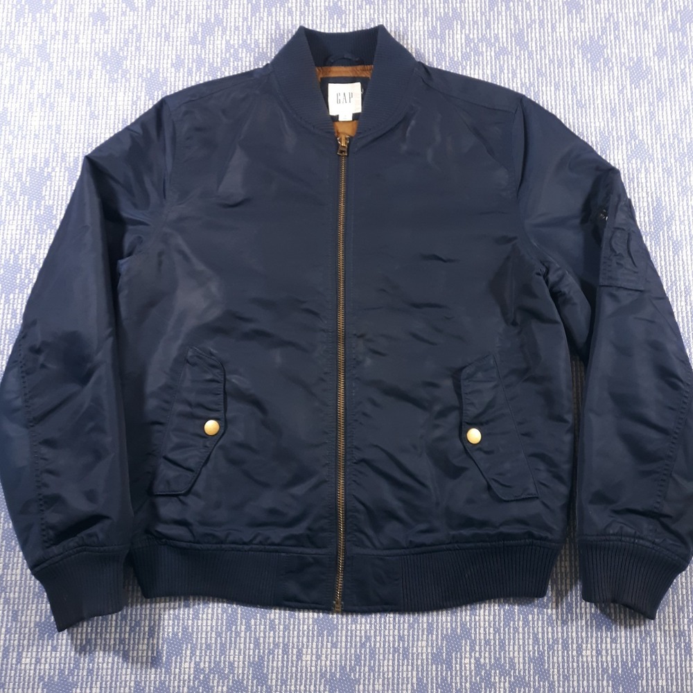 GAP Bomber Jacket Mens Size Small Softshell Coated Nylon Full Zip Navy Insulated